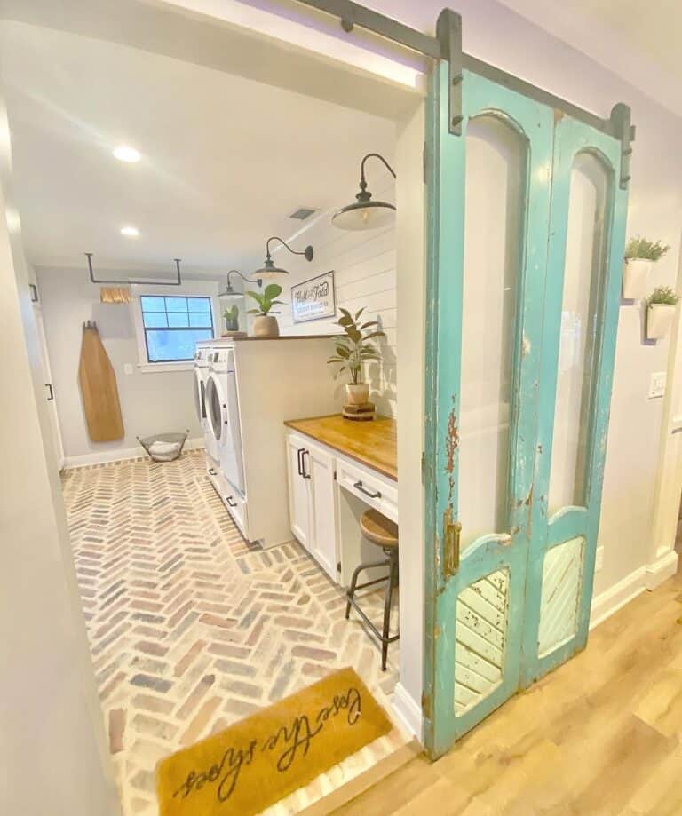 Herringbone Floor And Laundry Room Sliding Door