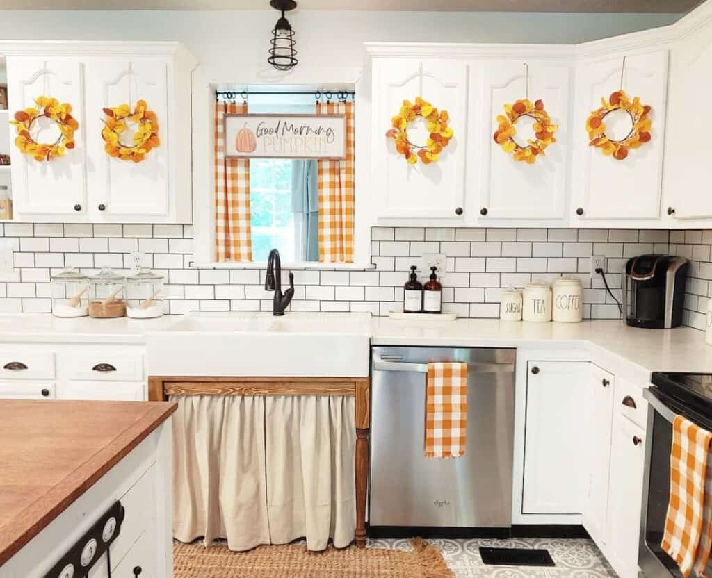 Kitchen with Orange Gingham Window Curtain