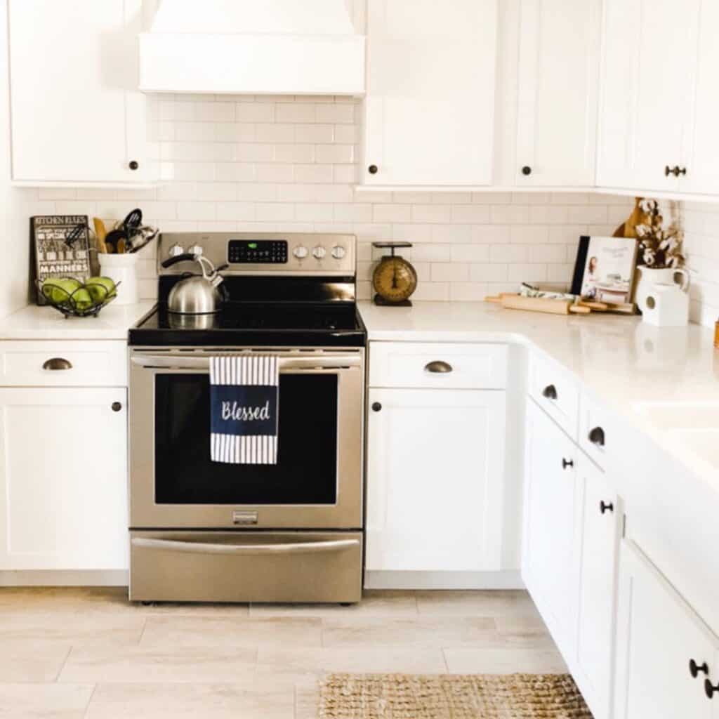 L-Shaped Kitchen with White Countertops