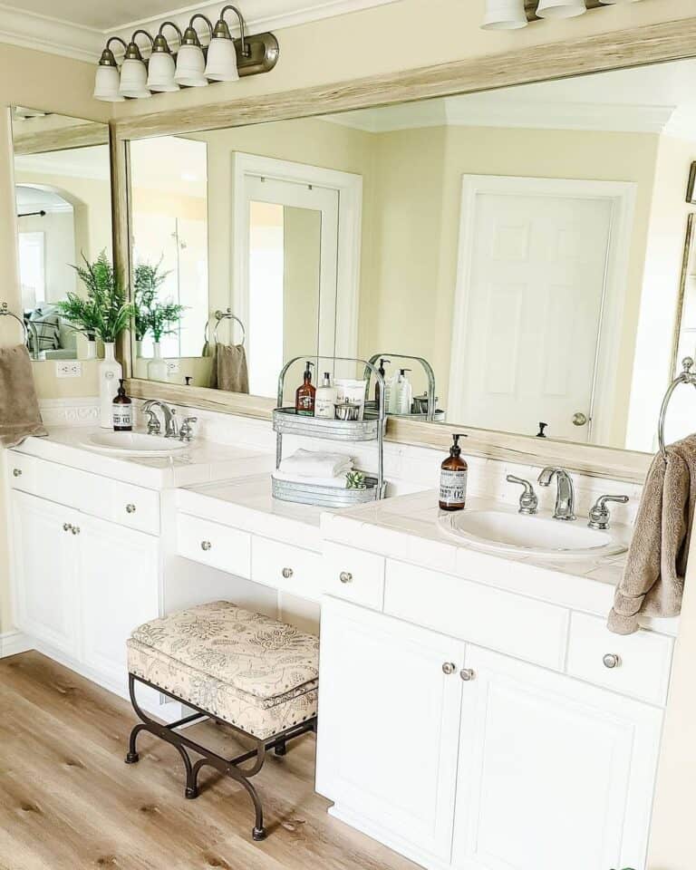 Large Rectangular Bathroom Mirror with Wood Frame