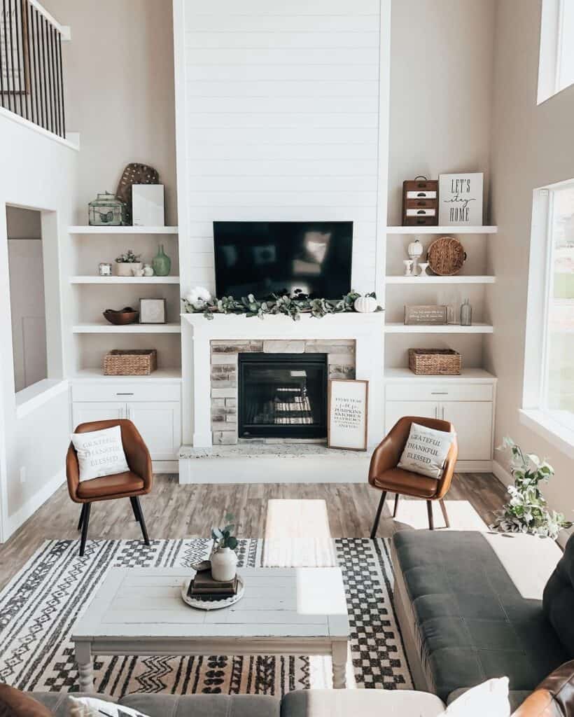 Large TV with a Shiplap Fireplace