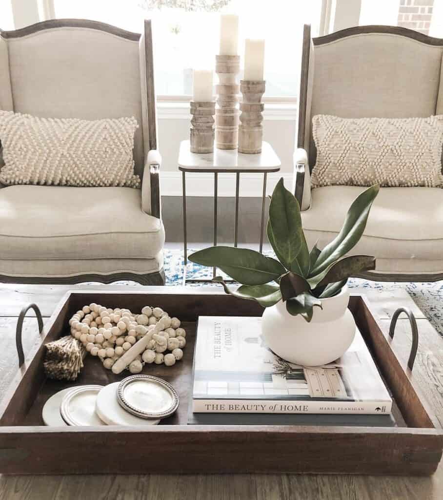 Large Wood Tray on a Wood Table