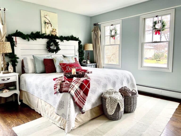 Light Blue Bedroom with Wreaths