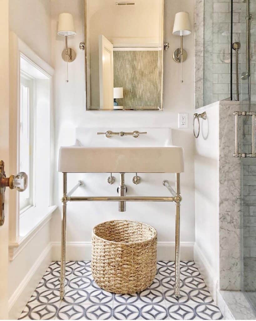 Light-Colored Bathroom with Circular Tile Pattern