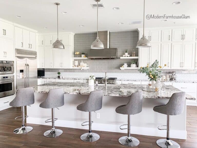 Light Gray Kitchen Island with Power Outlet