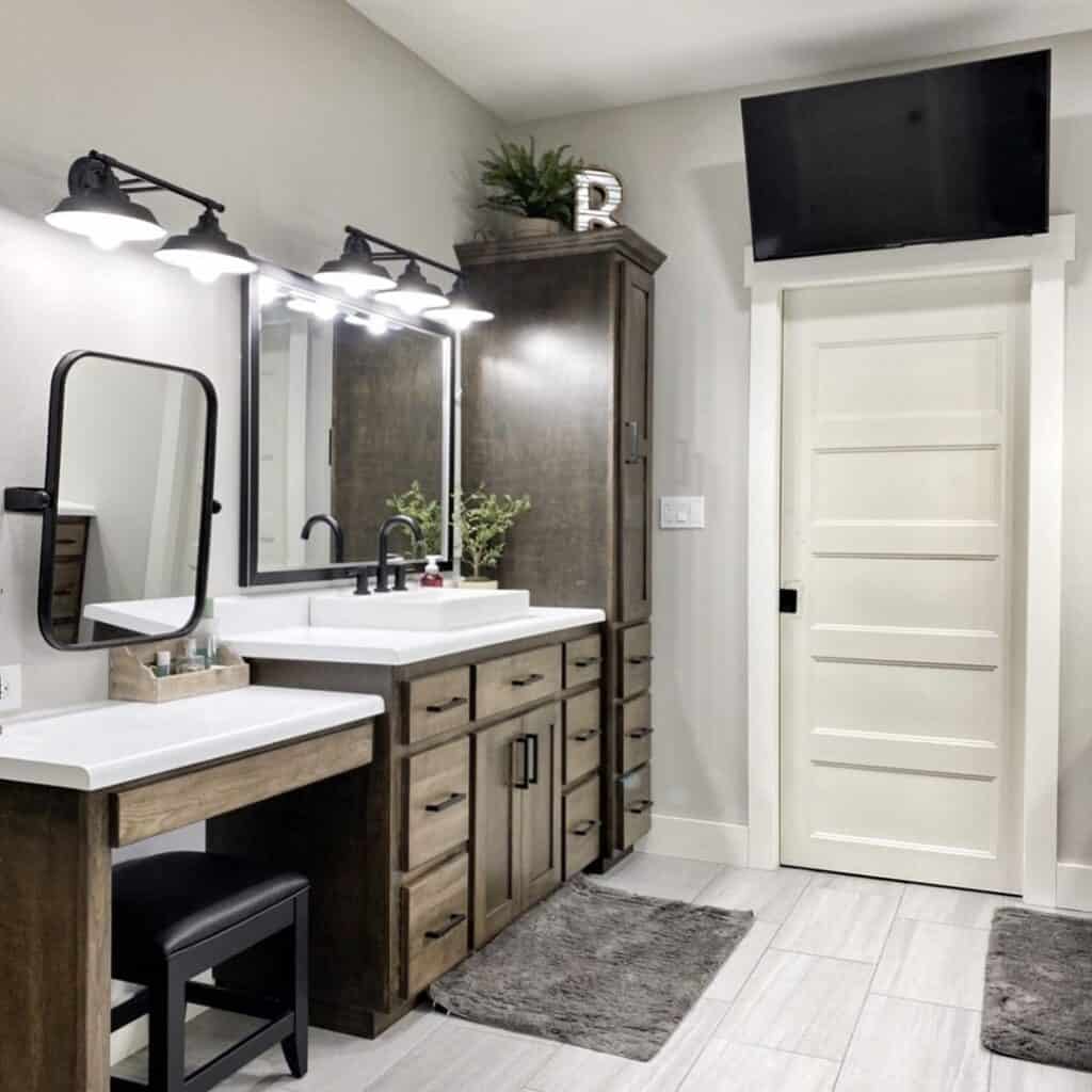 Light Tile Matched with Dark Wood Cabinets