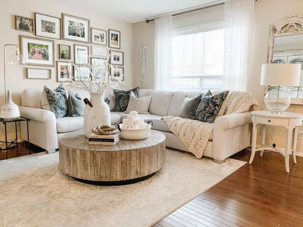 Living Room with Beige Area Rug