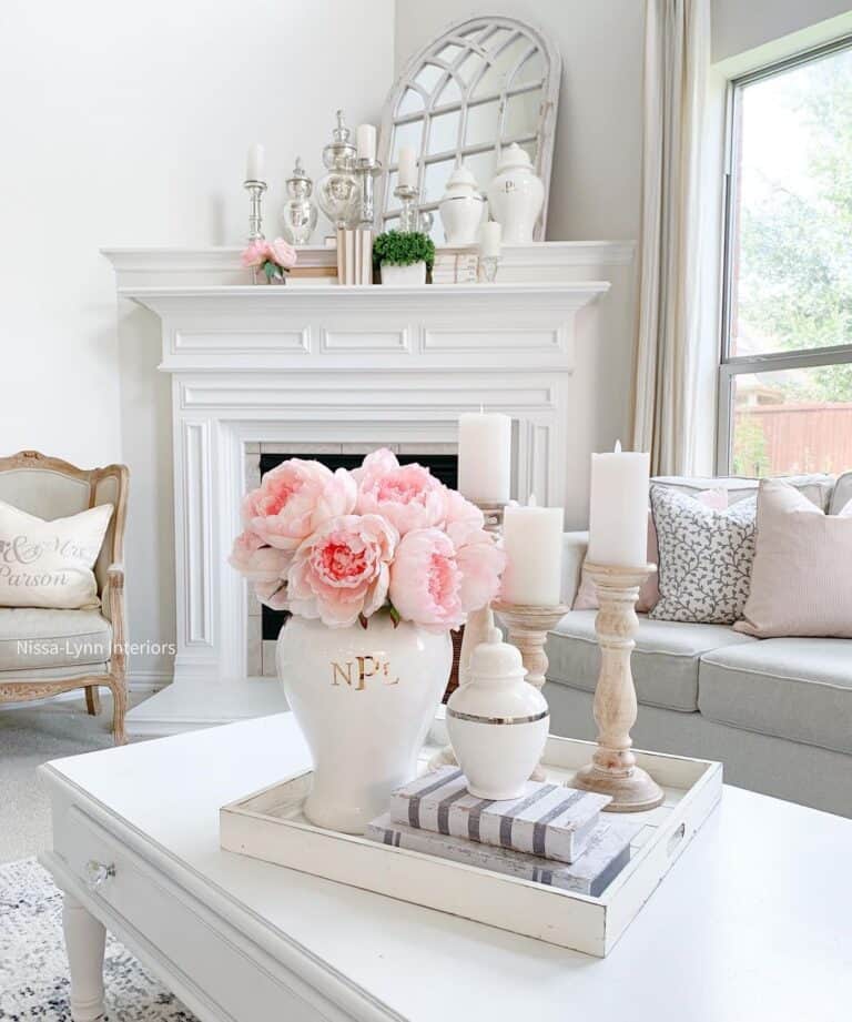 Living Room with Deep Corner Fireplace Mantel