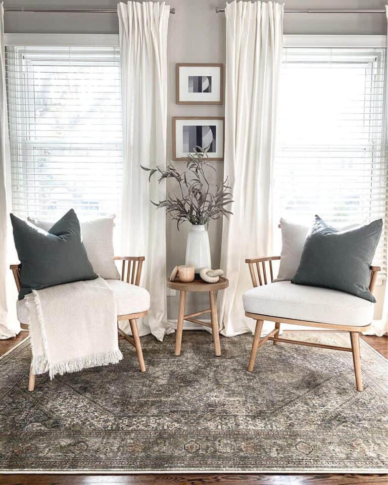 Living Room with Gray Vintage Area Rug