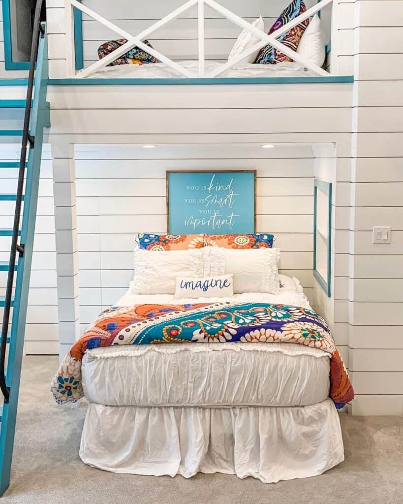 Loft Bed Over Twin in a Shiplap Wall