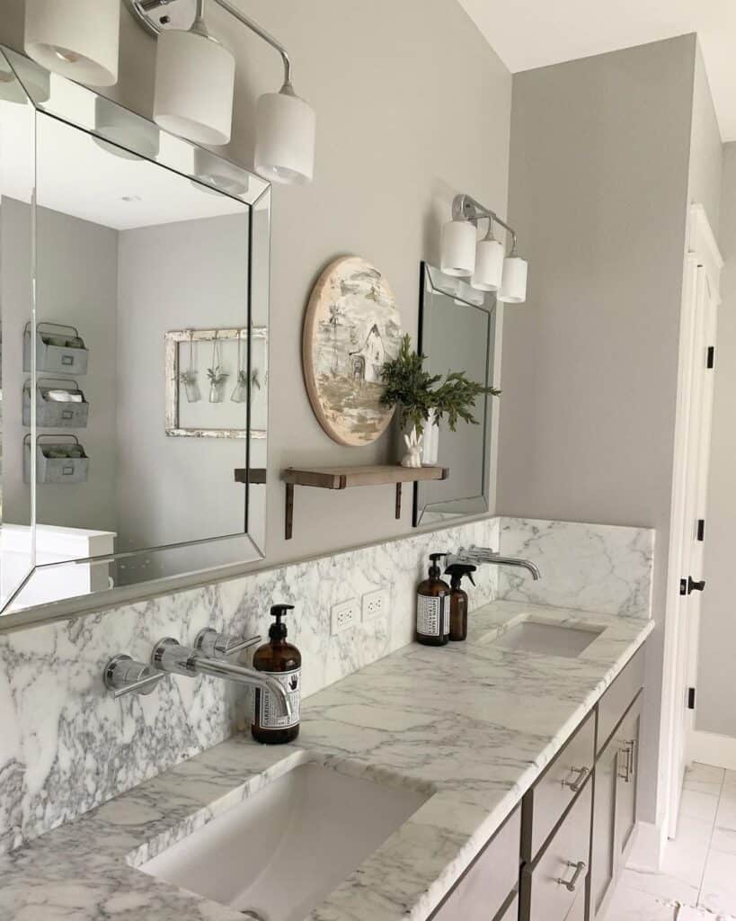 Marble Bathroom Sink Countertop With Beveled Mirrors