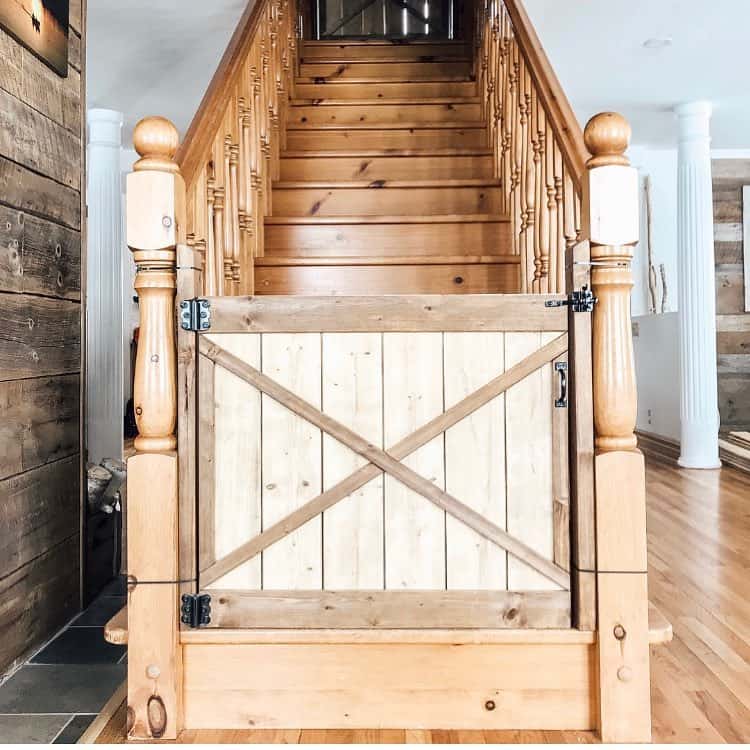 Natural Wood Staircase and Spindles with Baby Gate