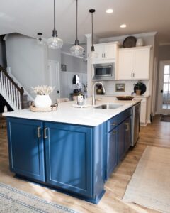 Navy Kitchen Island with White Countertop