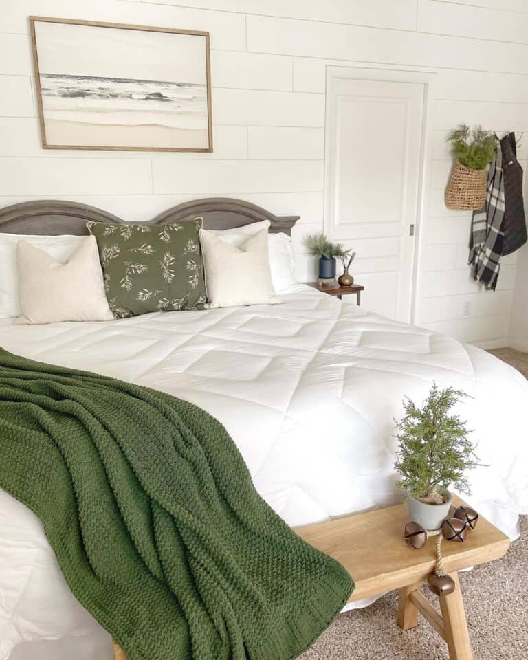 Neutral Bedroom With Christmas Throw Blanket