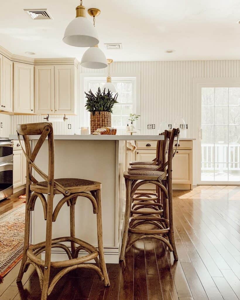 Off-White Kitchen with White Pendant Lights