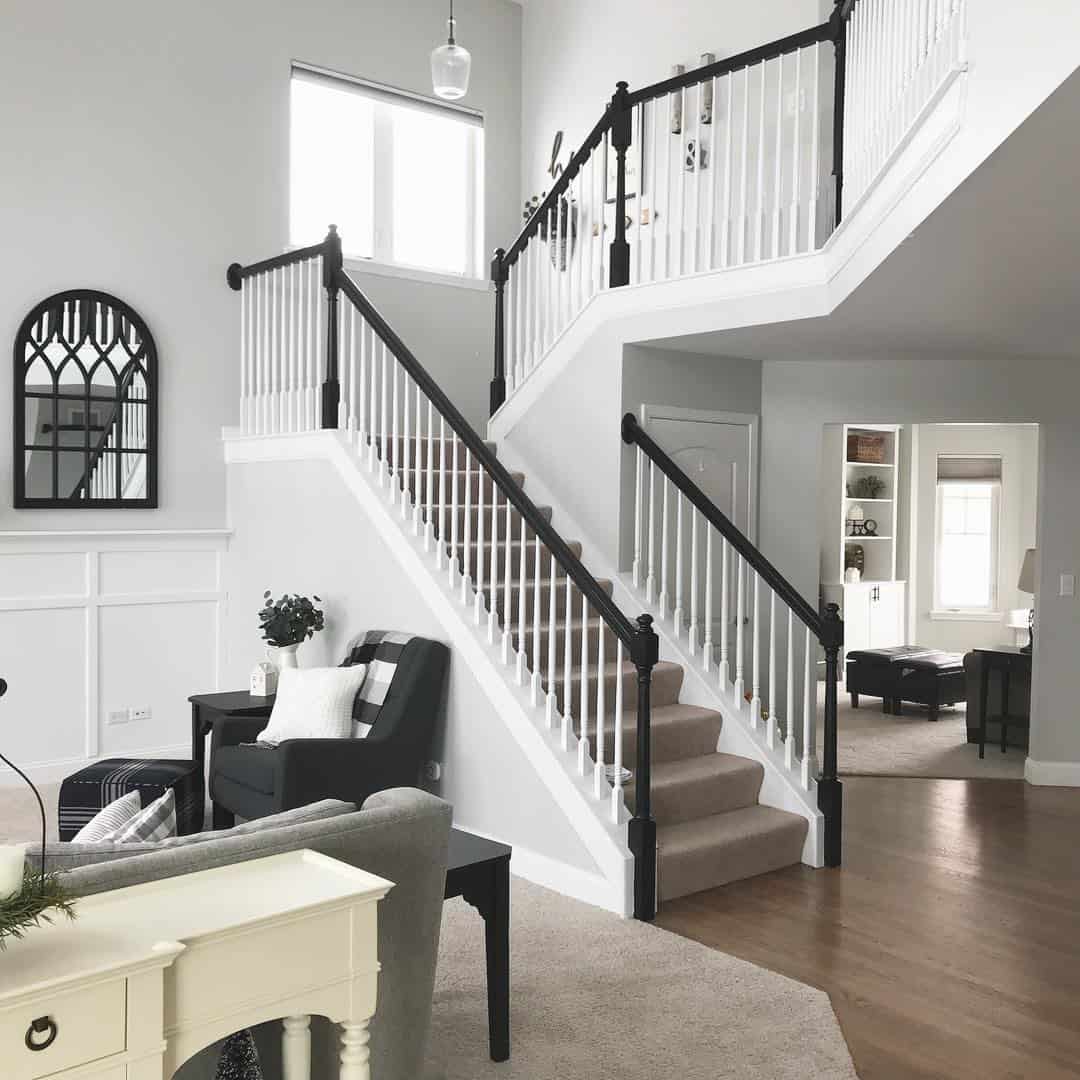 Open Staircase with White Spindles and Black Handrail Soul & Lane