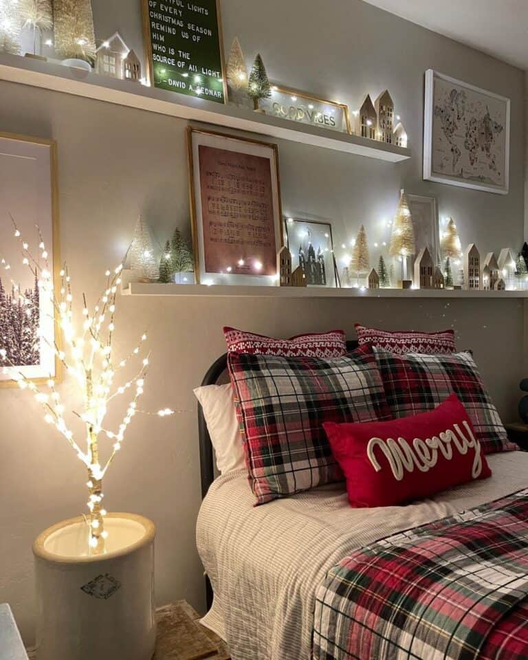 Plaid Christmas Quilt on Twin Bed