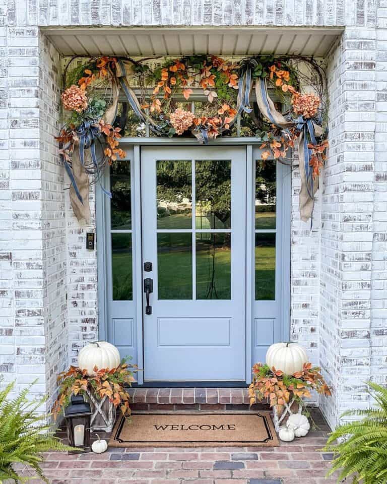 Powder Blue Front Door With Doormat