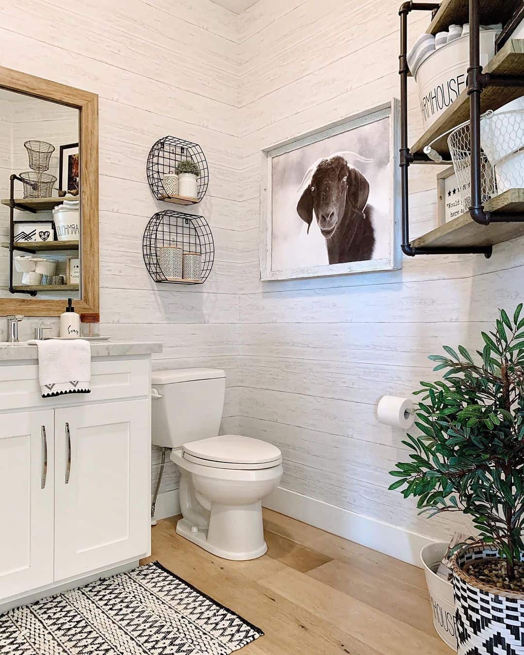 Powder Room with Gray Wood Shiplap Walls Soul & Lane
