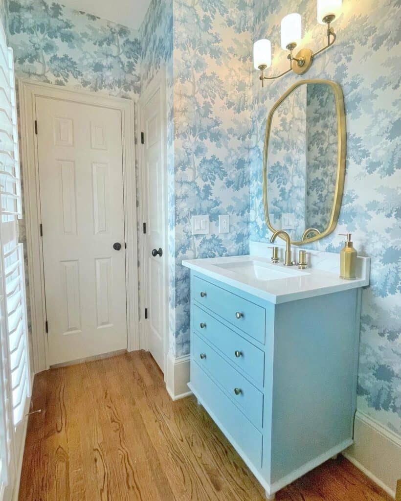 Powder Room with Light Blue Washstand