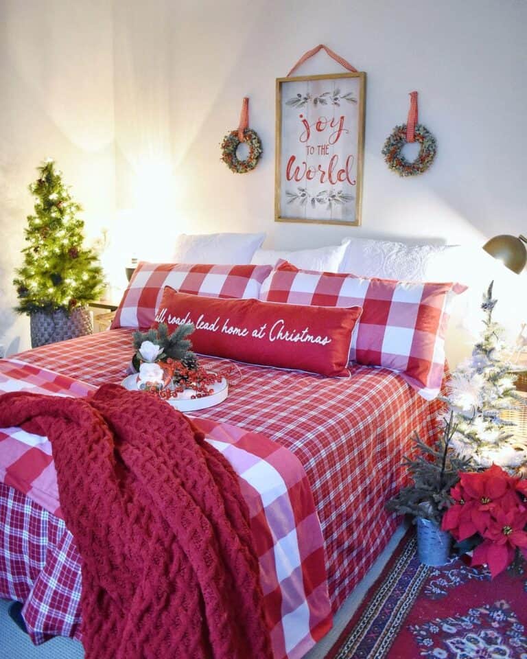 Red and White Checkered Christmas Throws and Pillows