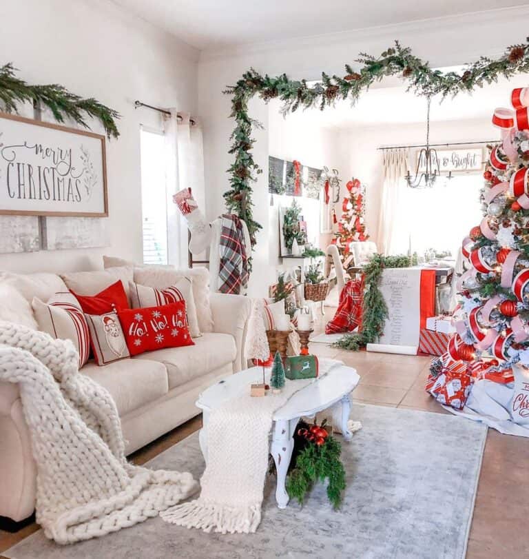 Red and White Christmas Throw and Pillows