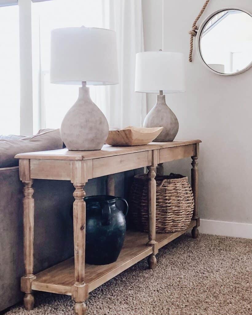 Restful Lamps on a Wood Console Table