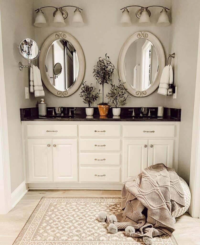 Rustic Beige Frame Oval Mirrors for Bathroom