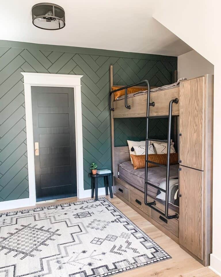 Rustic Bunk Bed with Green Accent Wall