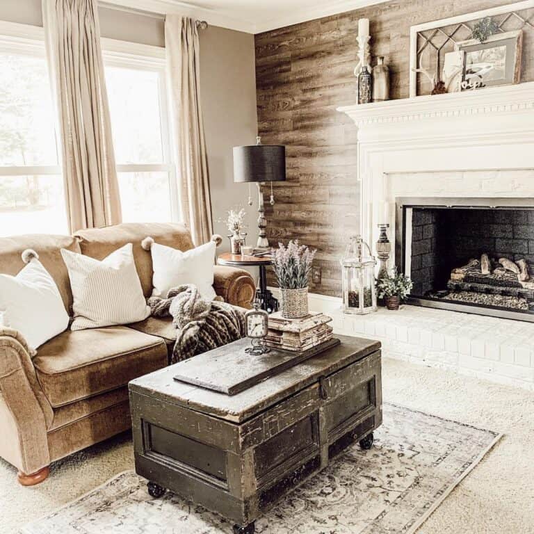Rustic Coffee Table and Shiplap Living Room