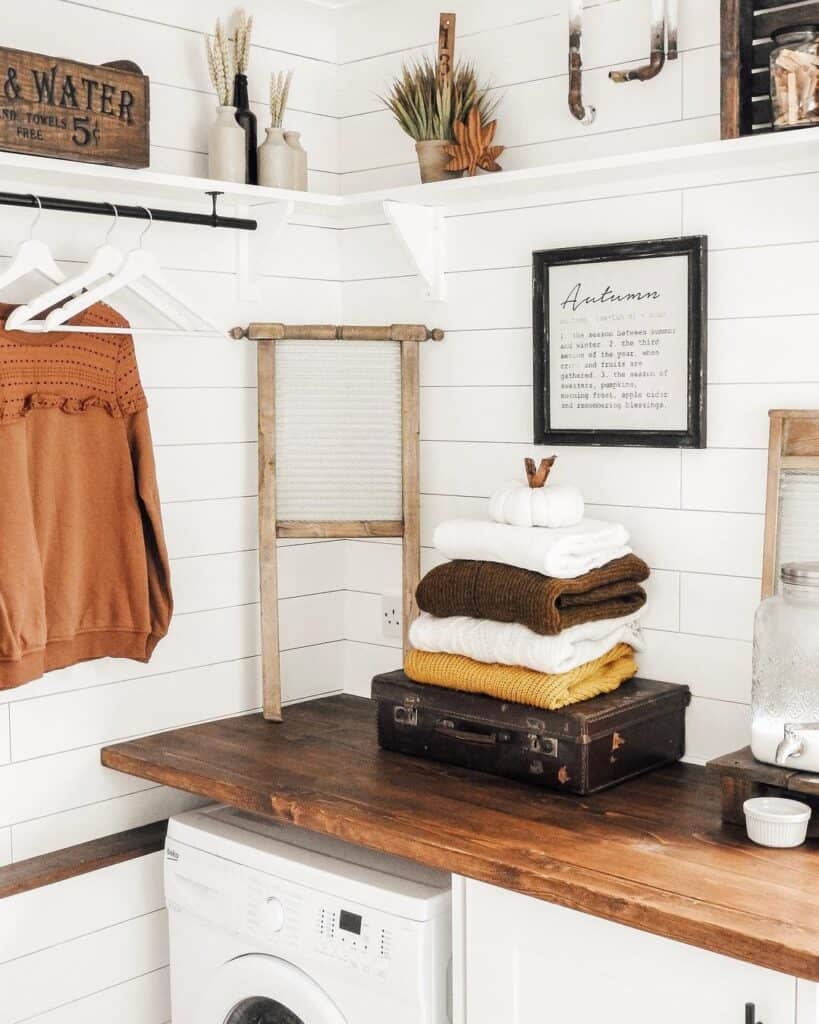 Rustic Laundry Room with Vintage Suitcase