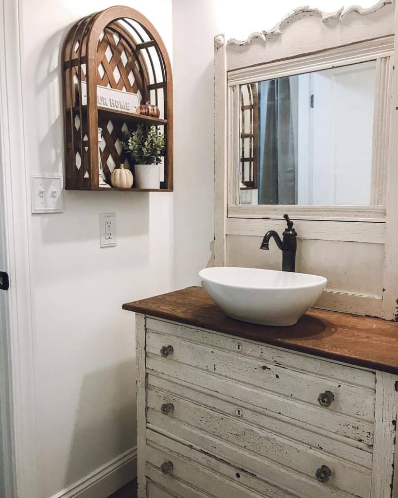 Rustic Wood Cabinet Washstand with Mirror