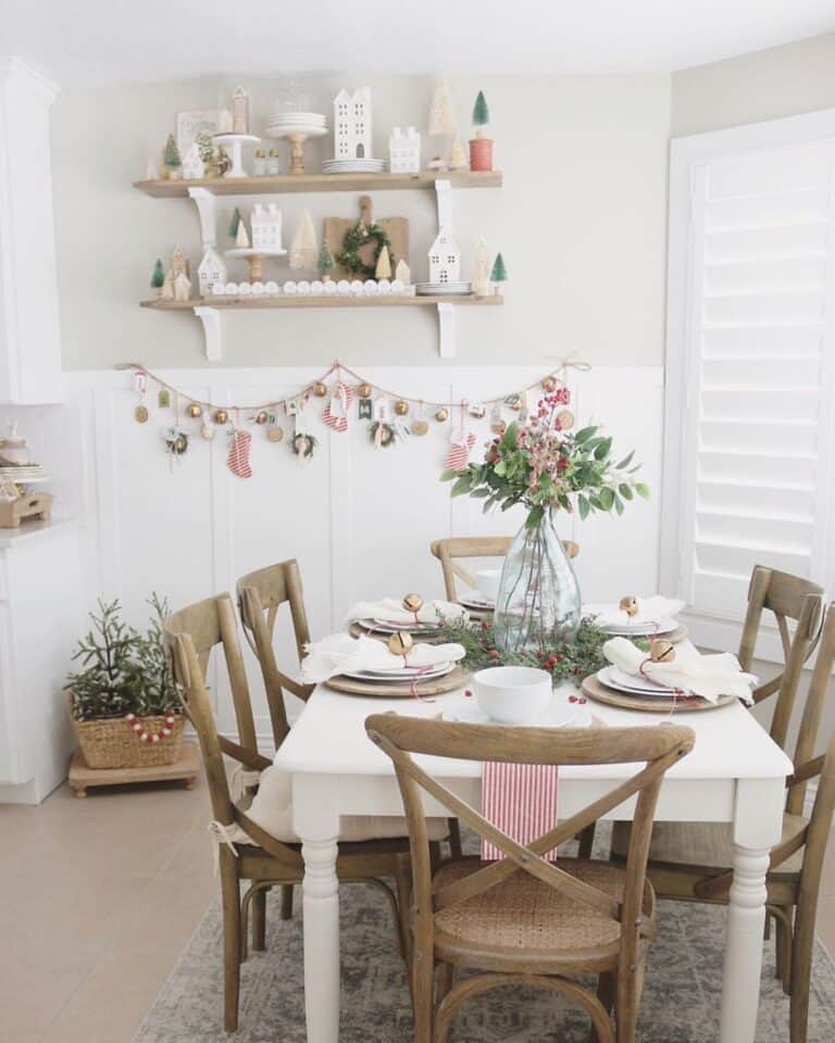 Seasonally Decorated White Farmhouse Dining Table
