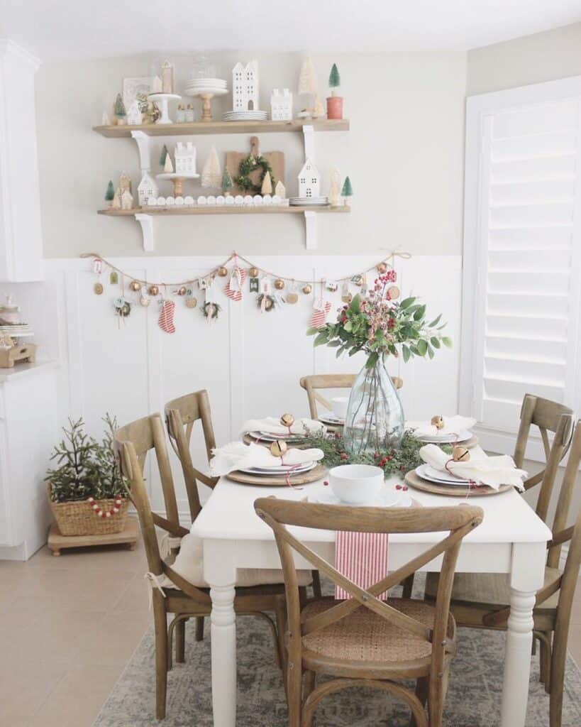 Seasonally Decorated White Farmhouse Dining Table