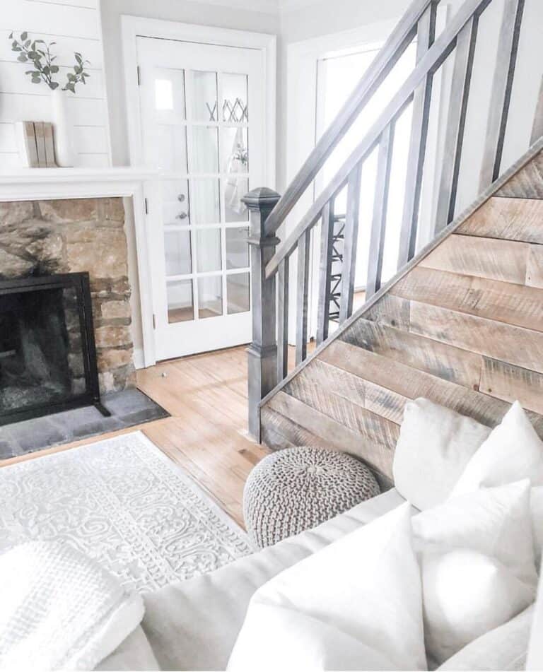 Shiplap Staircase with Iron Spindles