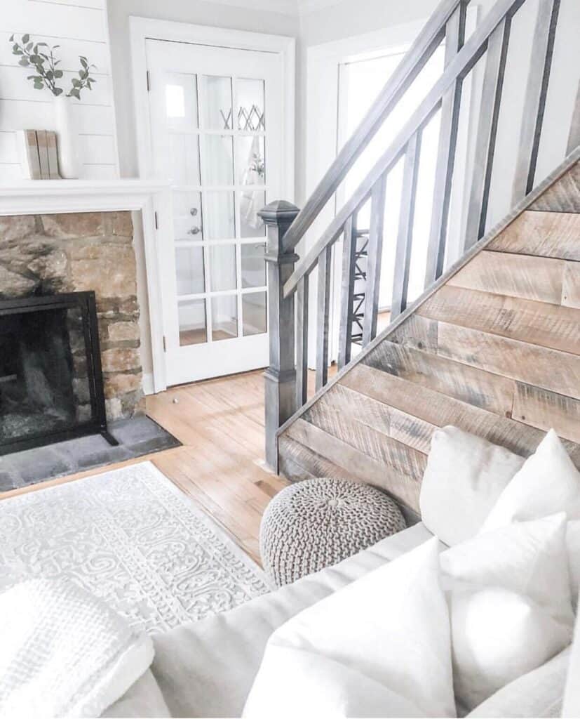 Shiplap Staircase with Iron Spindles