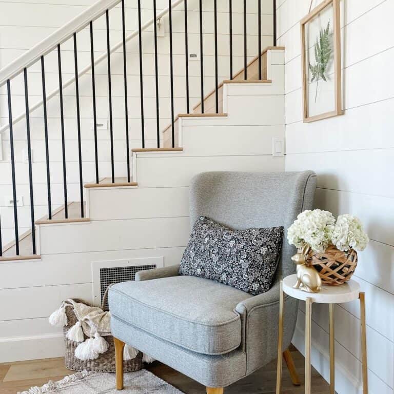 Shiplap and Black Metal Staircase