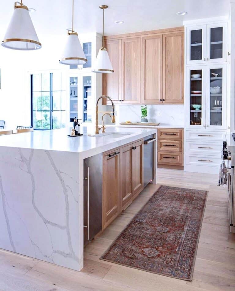 Side-by-Side White and Wood Kitchen Cabinets
