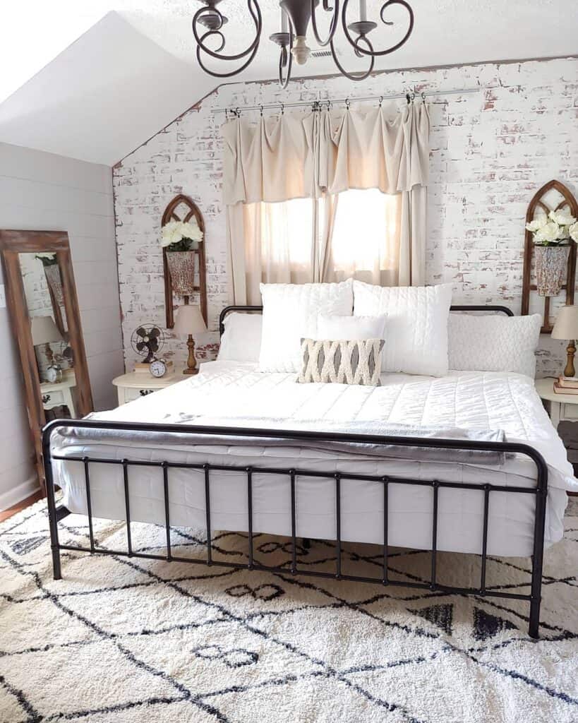Sloped Ceiling Bedroom with Brick Accent Wall Soul & Lane