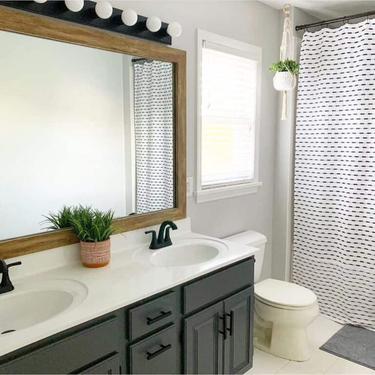 Stained Wood Rectangular Bathroom Mirror