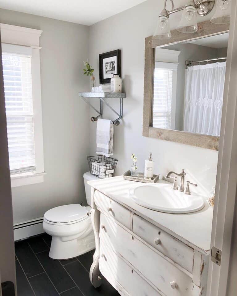 Stained Wood Rectangular Mirror for Bathroom