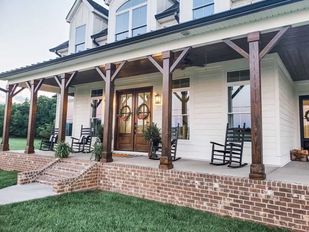 Stained Wood Shiplap Porch Roof