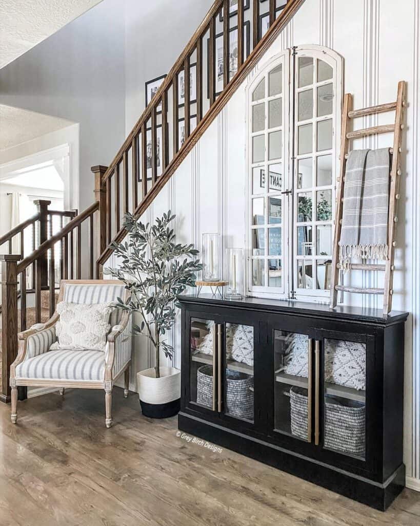 Staircase Decor with Natural Wood Spindles