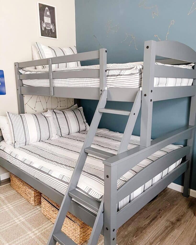 Striped Sheets on a Twin Over Queen Bunk Bed