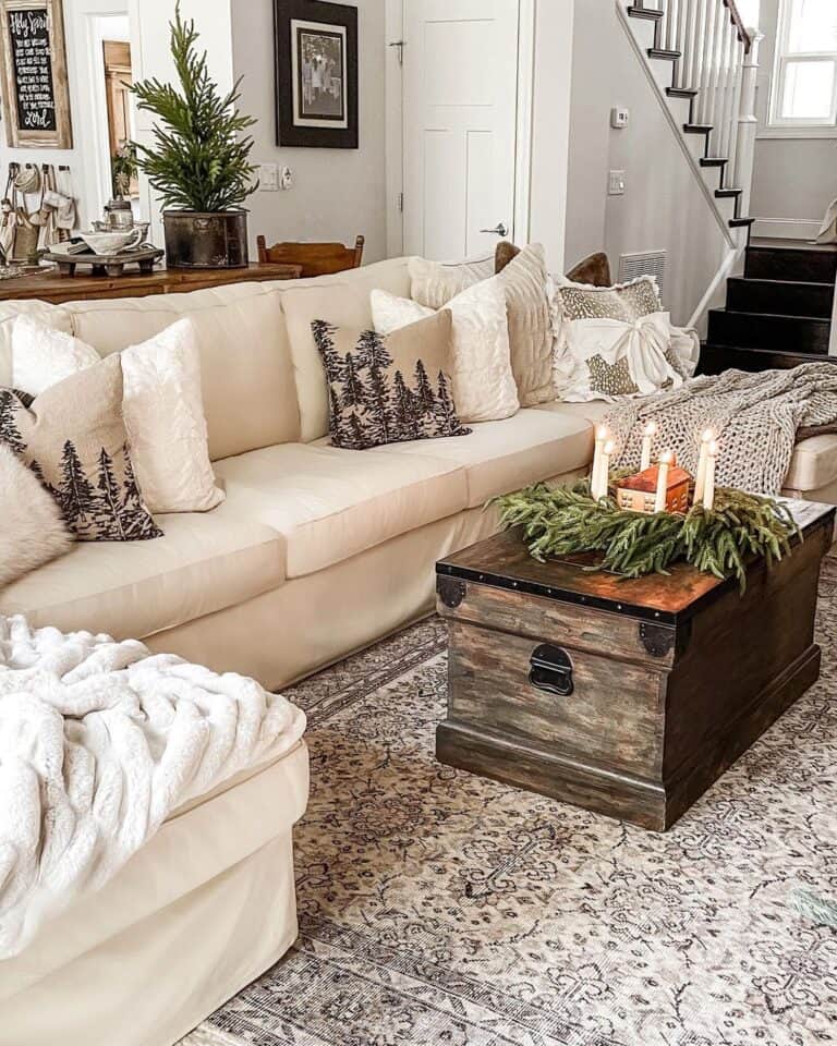 Traditional Living Room with Wood Trunk Coffee Table