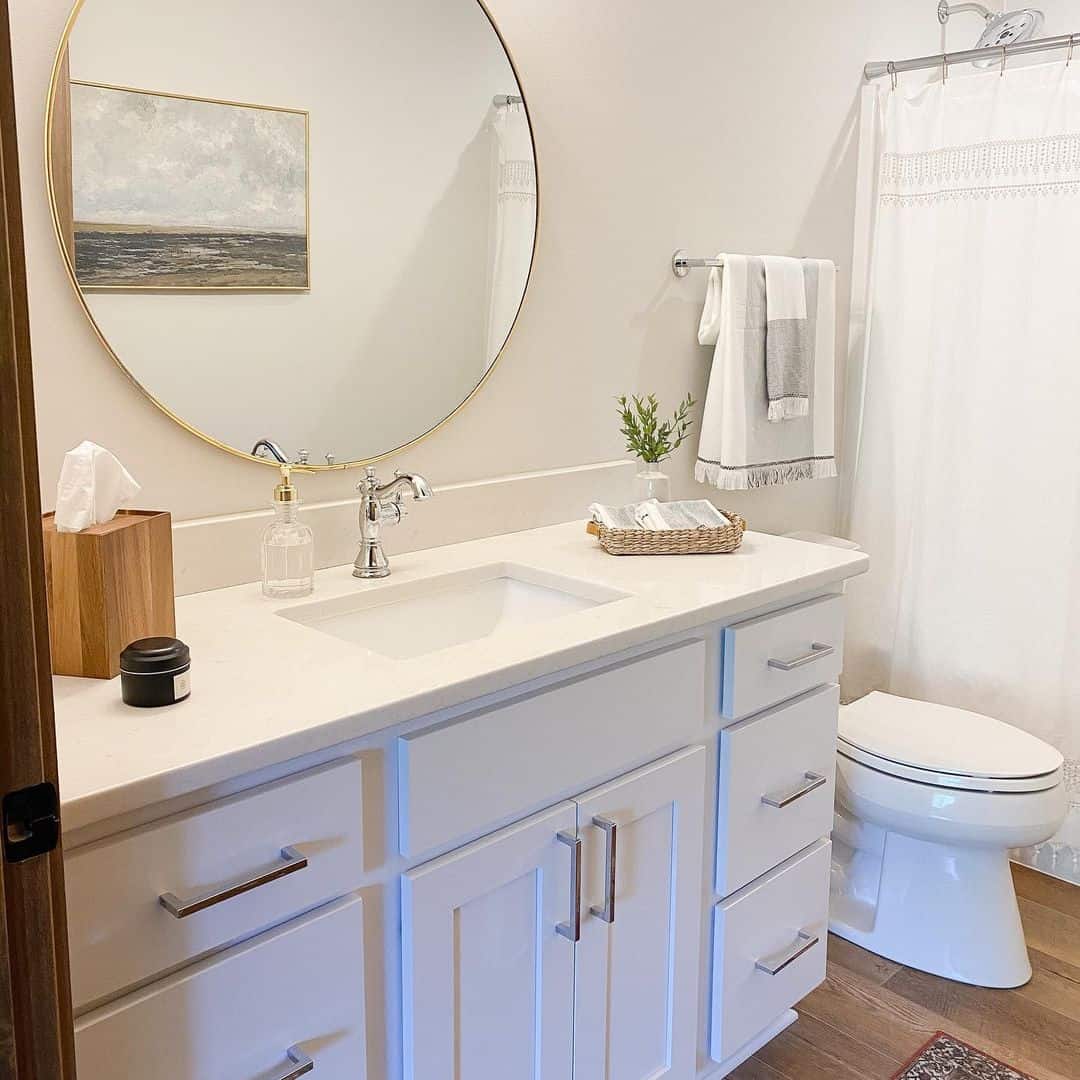 Vanity with White Granite Bathroom Countertops Soul & Lane