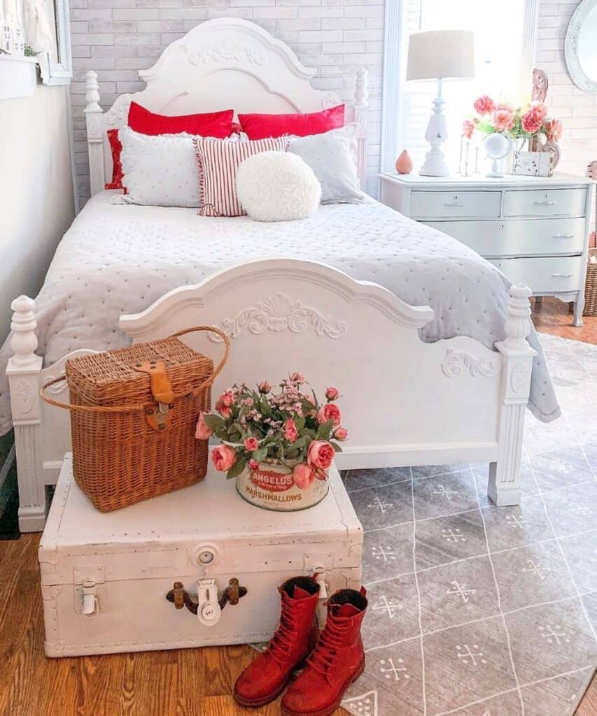 Vintage White Suitcase in a Bright Bedroom