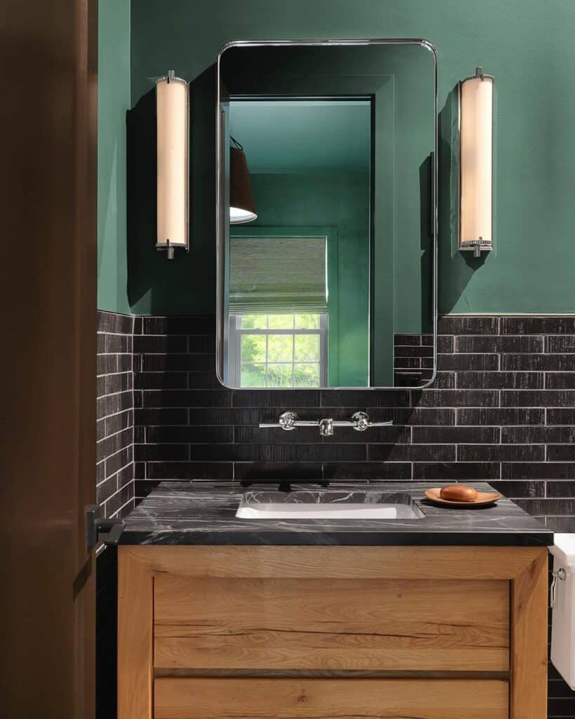 Washstand with Black Bathroom Countertops