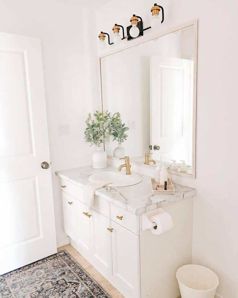 White Bathroom with Modern Granite Countertops