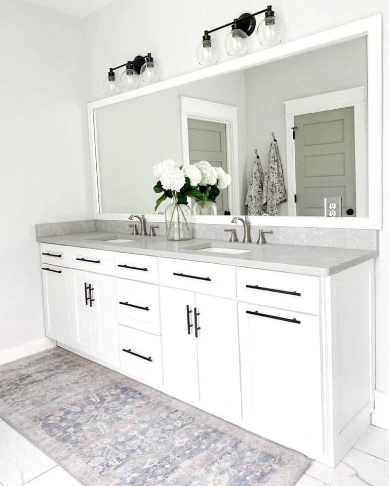 White Bathroom with Modern Gray Countertops